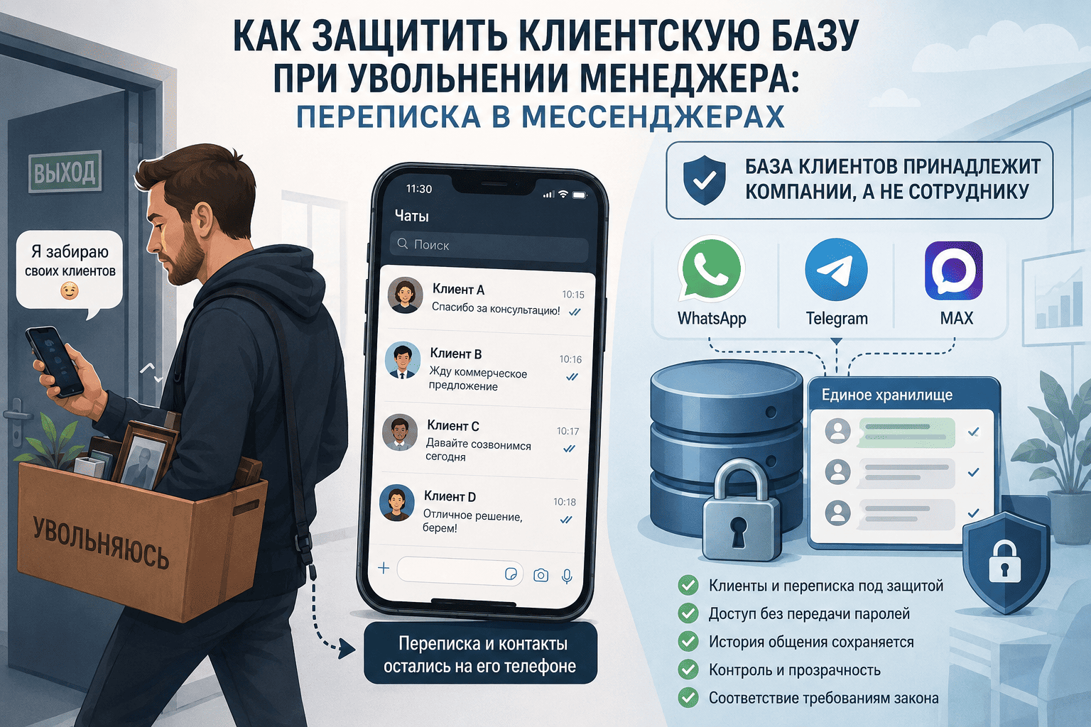 Как защитить клиентскую базу при увольнении менеджера: переписка в мессенджерах